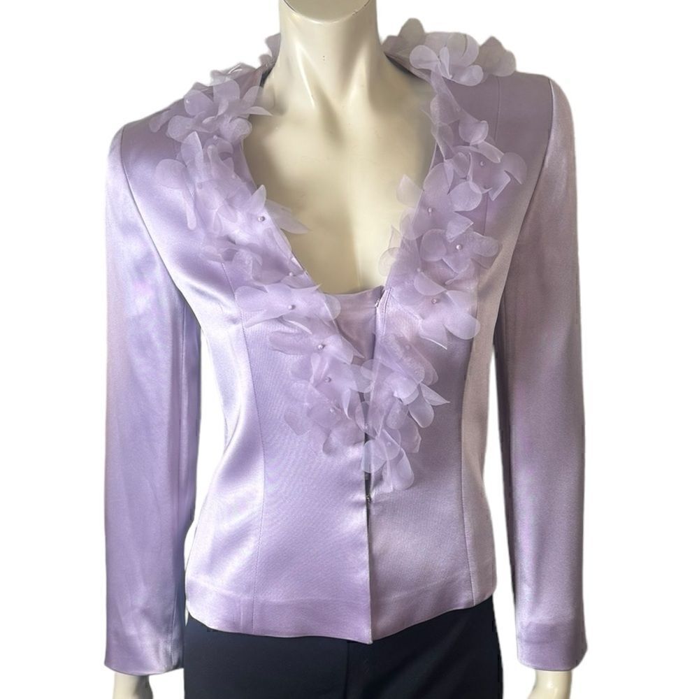 Escada Formal Lilac Silk Jacket w/Chiffon Floral Detail Worn Once Size 30